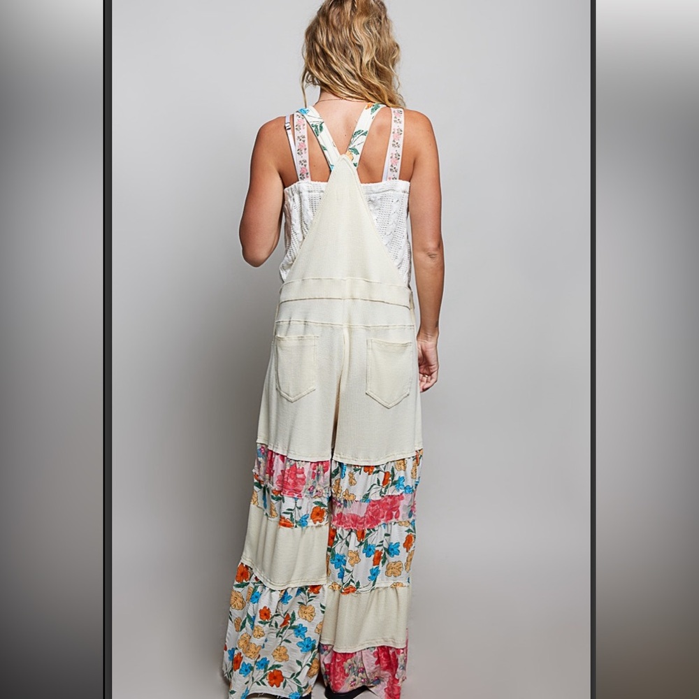 POL Cream Floral Tiered Wide-Leg Overalls - Picture 2 of 5